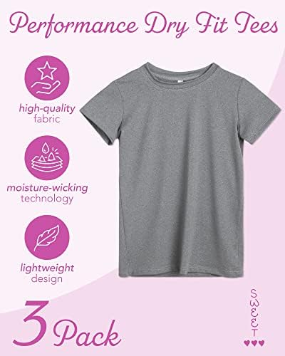 Édes Szívek Lányok 3 Csomag Rövid Ujjú Száraz-Fit Legénység Nyak Aktív, Sportos Teljesítmény, T-Shirt