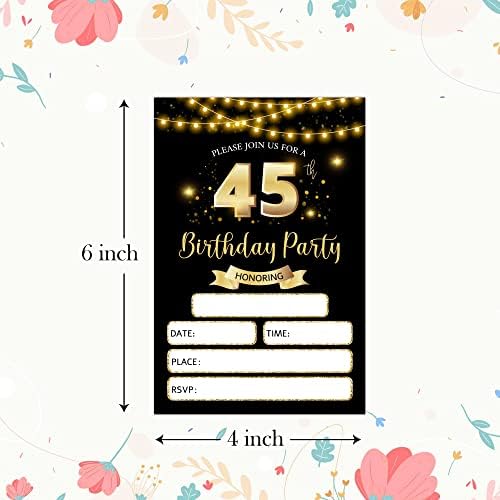 RLCNOT 45 Születésnapi Meghívók, Kártyák Borítékok Készlet 20 - a Klasszikus Fekete-Arany Szülinapi Meghívókat a Tini, Felnőtt, Férfi,