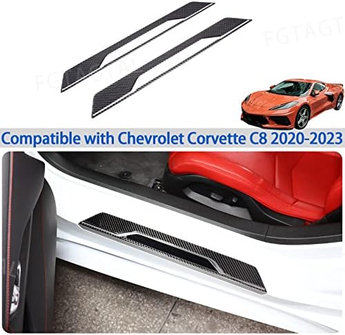 Fgtagtal Igazi Szénszálas Ajtó Küszöb Őr Trim Matrica Kompatibilis Chevrolet Corvette C8 2020-2023, Küszöb Szalag Ajtón Őr Díszítő Csík