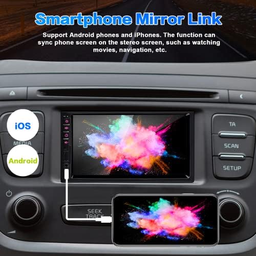 7 Inch Dupla Din autórádió Apple Carplay & Android Auto a hangvezérlés,Bluetooth5.2,MirrorLink, autórádió, Vízálló Elöl/Biztonsági Kamera,Mélynyomó,HD