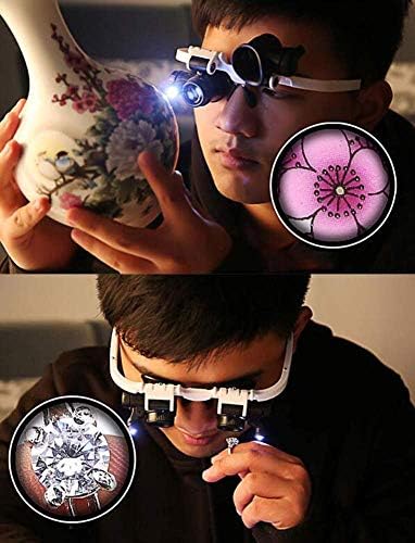 Nagyító 3 Lencse 8X 15X 23X Konzol Fejpánt Nagyító Nagyítólencse Szemüveg, 2 LED-es Lámpák Szem Nagyítás Szemüveg Nagyító Eszköz