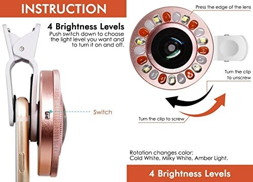 SZCHENGCI Önarckép Flash 21 LED Gyűrű Fényt USB Töltés 0.4 X Széles Látószögű Objektív Kompatibilis Okostelefon Kamerát (Rózsaszín)