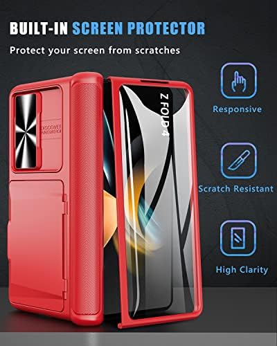Vihibii Galaxy Z Fold 4 Esetben a Kártya Birtokosa, Csúszó Kamera Fedél & Zsanér Protaction & Kitámasztó & képernyővédő fólia,