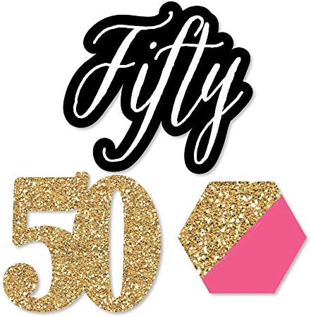 Nagy Dot a Boldogság Elegáns 50 Születésnapja - Rózsaszín, Fekete-Arany - DIY Alakú Fél Cut-Out - 24 Szám