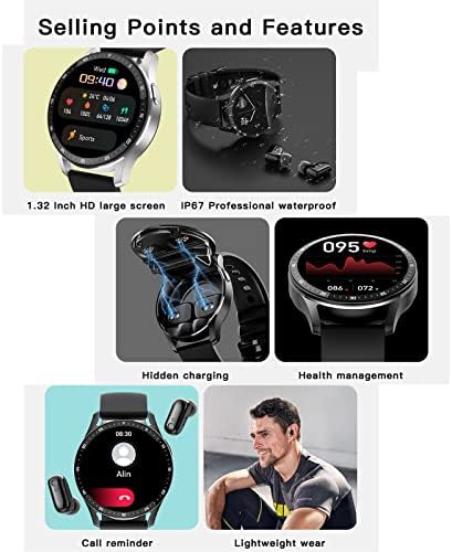 Bzdzmqm Smartwatch, Vezeték nélküli Fülhallgató, 2 az 1-ben Nézni, Fülhallgató, Alufelni Ultravékony 1.32 hüvelykes IPS érintőképernyő