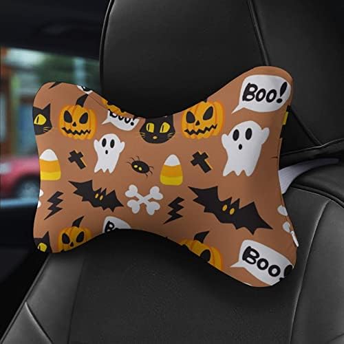 Halloween Boo Szellem Autó Nyak Párna Készlet 2 Kényelmes Nyak Támogatás Fejtámla Töltött Párna Memory Foam Utazási autósülés