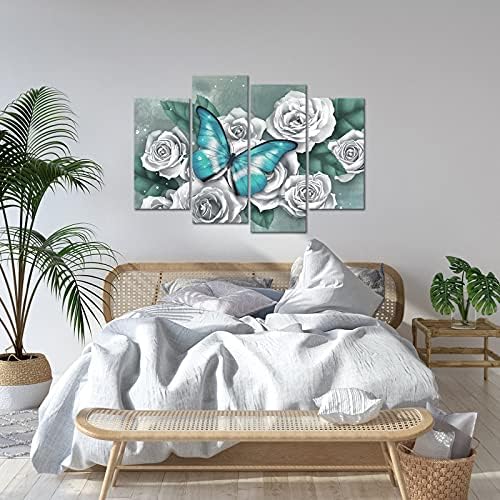DuoBaorom 4 Panel Réce, Fehér Rózsa, Vászon Wall Art Absztrakt Virág, Pillangó Festmény Kép Konyha, Hálószoba, lakberendezés Feszített, illetve