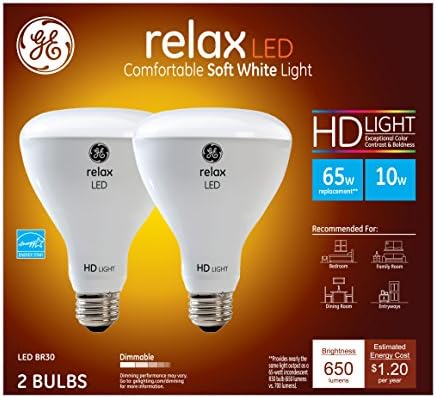 A GE Lighting Nyugi LED HD 10 w-os (65 wattos Csere), 650-Lumen R30 Villanykörte Közepes Bázis, Puha, Fehér, 2-Pack