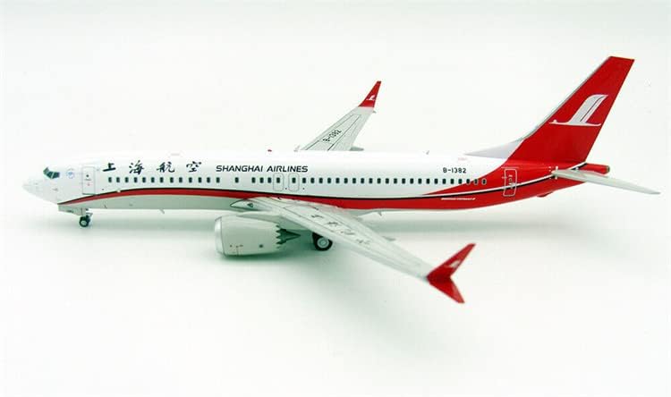 Fedélzeti 200 Shanghai Airlines a Boeing 737-8 MAX állvánnyal Limited Edition 1/200 FRÖCCSÖNTÖTT Repülőgép Előre elkészített Modell