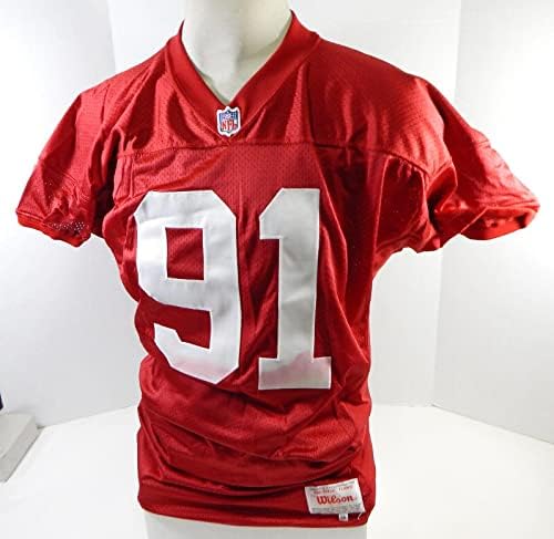Késő 80-as 90-es évek Elején a San Francisco 49ers 91 Játék Kiadott Piros Mez 50 DP26887 - Aláíratlan NFL Játék Használt Mezek