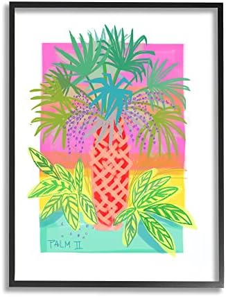 Stupell Iparágak Neon Pálmafa Növényekkel Trópusi Tengerparti Levelek Keretes Wall Art, Design By ismeretlen