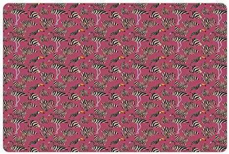 Ambesonne Pink Zebra Pet-Mat az Étel, a Víz, a Flamingók Tukánok Nagy Trópusi Levelek Zebra Csíkos Trippy Illusztráció, Téglalap Csúszásmentes