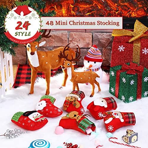 Meanplan 48 Db Mini Karácsonyi Harisnya Tömeges 6 Hüvelyk Kis Karácsonyi Harisnya 3D-s Karakter Ajándék Kártya Díszek tartó