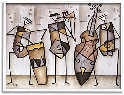 Stupell Művek Zenei Trió Absztrakt Modern Festés, Design by Eric Waugh Fehér Keretes Wall Art, 24 x 30, Barna