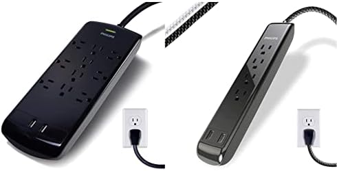 Philips 10-Outlet túlfeszültségvédő, 2 USB Port, 6 Ft Hosszabbító, elosztó, 2880 Joule, 2.4 AMP/12 Watt, 6 Adapter Egymástól Üzletek, SPP6710BC/37