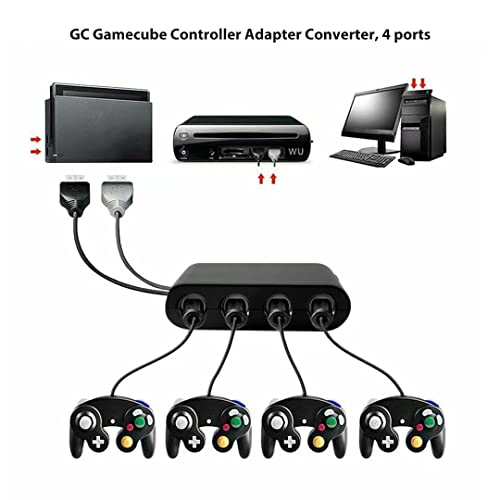 Gamecube Vezérlő Adapter, 4 Port Kompatibilis a Nintendo Wii U Konzolt, illetve a PC-Fekete Vicue