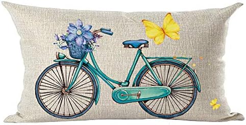 Ramirar Tinta, Festmény, Akvarell Kék Bicikli Kerékpár Lila Virágok, Pillangók, Dekoratív Ágyéki Párnát tok Párna, Otthon, Nappali Kanapé Ágy