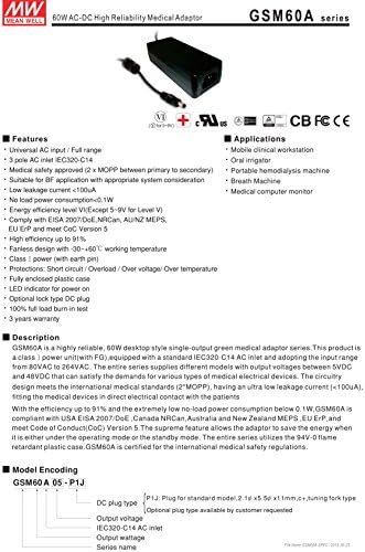 ÉRTEM, HÁT GSM40B48-P1J 48V 0.84 EGY 40W AC-DC Magas Megbízhatóság Orvosi Adapter