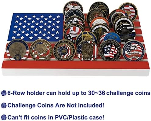 6 Sor Kihívás Érme Kijelző Jogosultja Egyesült Államok Katonai Érme Rack Amerikai Zászló Fa Állvány, Tartja 30-36 Érmék