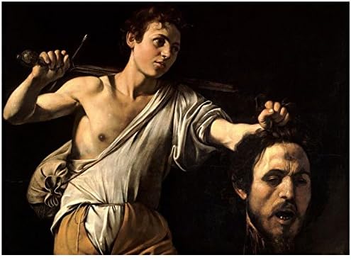 Alonline Art - David A Fejét Góliát II Caravaggio | Fehér Keretes Kép, Nyomtatva, Pamut Vászon, Csatolva A Hab Igazgatóság | Kész Lógni