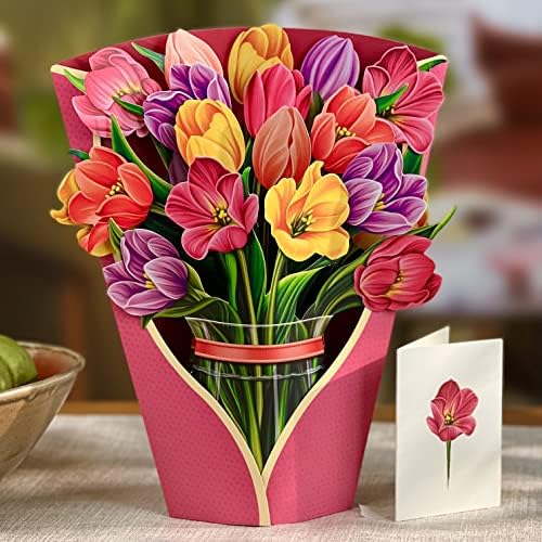 Freshcut Papír Pop Up Kártyák, Ünnepi Tulipán + Napraforgó, sor Két 12 Inch Élet Méretű Örökre Virág felugró Csokrok 3D-Popup
