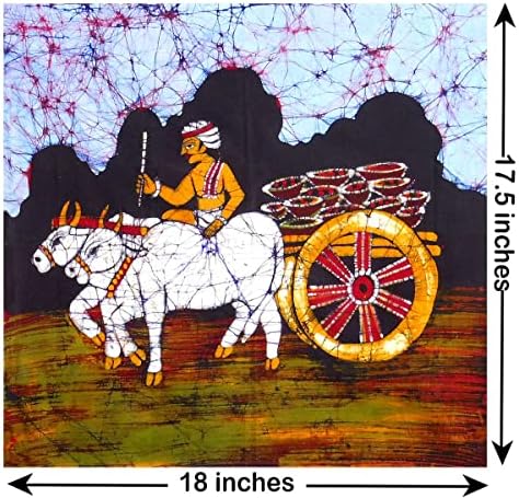 DollsofIndia Falusi, hogy a Piac Jaggery - 17.5 x 18 cm - Multicolor Batik Festmény, ruha - Keretben (FT89)