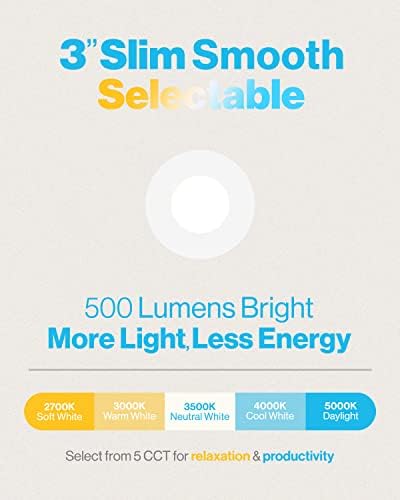 Sunco 3 Hüvelykes Ultra Vékony Süllyesztett LED Mennyezeti Világítás, Sima Berendezés, Választható CCT, 2700K/3000K/3500K/4000K/5000K, Szabályozható,