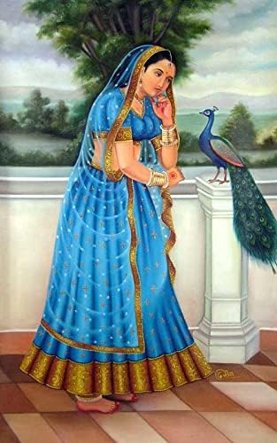 NOVICA Kék Vagy Lila Pasztell Bollywood Realista Festmények, Festmény, Indiából, A Magányos Királynő'
