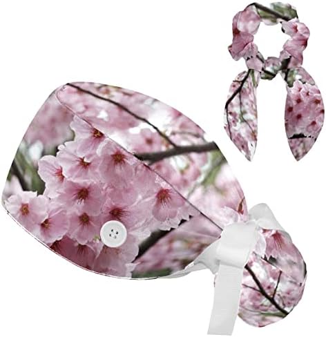 Japán cseresznyevirág Virág Dolgozó Kap a Gomb & Fejpánt Állítható Unisex Nyakkendő, Kalap Nővér Műtéti Sapka