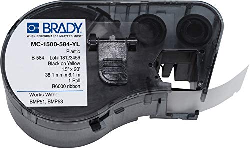 Brady MC-1500-584-IL Fényvisszaverő Szalag B-584 Fekete Sárga Fényvisszaverő feliratozógép Patron, 25' Szélesség x 1-1/2 Magasságát, A BMP51/BMP53