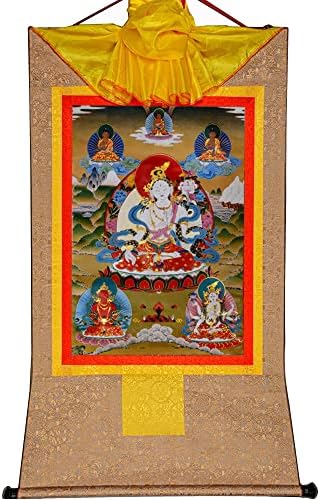 Gandhanra Tibeti Thangka Falon Lógó,Fehér Tara,Sitatara,Jetsun Dolma,Buddhista Thangka Festmény Művészet,Thangka Brokát,Buddha Gobelin a Tekercset,a