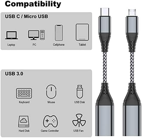 Jadebones USB-C-USB 3.0 Adapter (2 Csomag)&Micro USB-USB Adapter (2 Csomag), USB C a Férfi-USB Női Átalakító, Micro USB-Férfi-USB