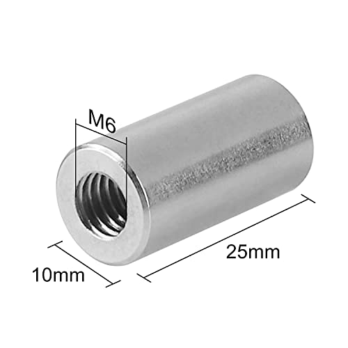 pouilzx Csomag 10 - M6-os Kerek Csatlakozó Dió, 304 Rozsdamentes Acél Csatlakozó Dió 25mm/ 1 inch Hosszúságú Kívül Diameter10mm /