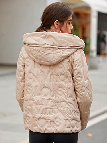 EDWOL Kabátok Női - Levelet Grafikus Cipzár Kapucnis Téli Kabát (Szín : Barack, Méret : X-Large)