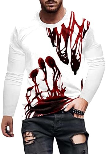 XXBR Halloween Férfi Katona, Hosszú Ujjú pólók, 3D Vicces Grafikus Vér Nyomtatott Edzés Izom Atlétika Fél Tee Maximum