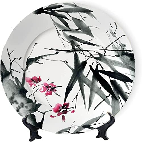 ASDWX Japán Dekoratív Lemezek Táblázat, 8, Természetes Bambusz Szárak cseresznyevirág Japán Ihletésű Népi Nyomtatás, a Kijelző Állni,