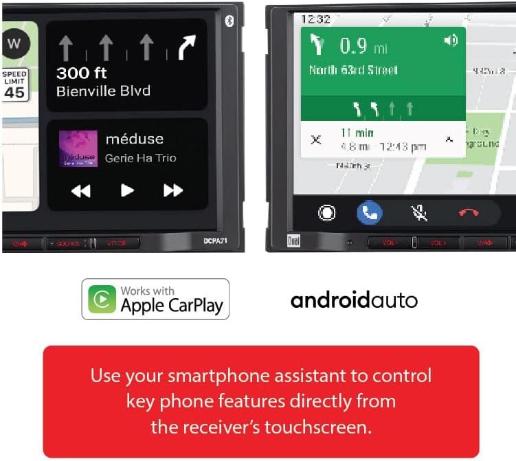 Kettős Elektronika DCPA71 7 hüvelykes Apple Certified Carplay Android Auto | Dupla DIN Érintőképernyő Autó Sztereó Receiver | Bluetooth