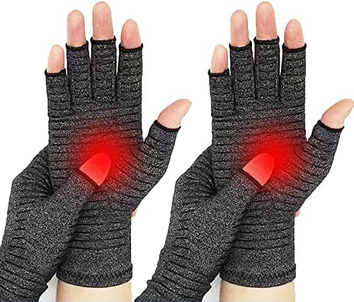 2 Pár Arthritis Kesztyű Nyomás Kesztyű Arthritis Kompressziós Nyomás Réz Kesztyű Fél ujját, csúszásmentes, Rugalmas, Puha