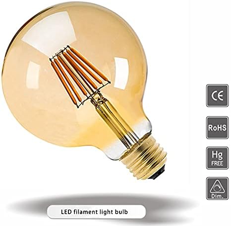 4 Csomag Energikus Világítás LED Szabályozható Edison-Izzó, G125 Vintage Gömb Alakú, Izzószálas Villanykörte, 8W 800 Lumen Nagy