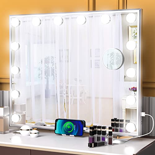 wobsion Hollywood Hiúság Tükörben a Fények, 14 Szabályozható LED Izzók Smink Tükör, Asztali vagy Fali Led Tükör,3 Színes Világítási