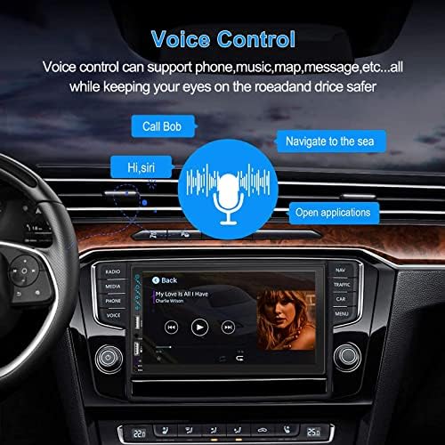 Dupla Din autórádió Rádió hangvezérlés Apple Carplay&Android Auto,7In HD LCD Érintőképernyő - Bluetooth,MP5 Lejátszó/A/V in,USB/SD/2.1 Töltés,Biztonsági