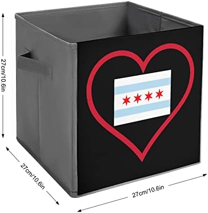Imádom a Chicago Piros Szív PU Bőr Összecsukható Tárolók Vászon Kocka Szervező Kosár fogantyúval