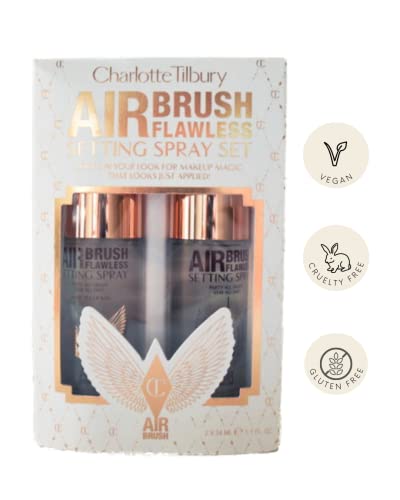 Charlotte Tilbury Airbrush Hibátlan Beállítás Spray Duo Utazási Méret Ajándék Set::Eredeti & Fehér Tea Bali Illatos