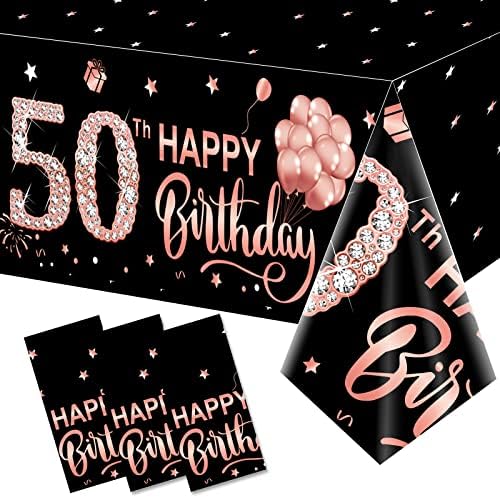 3 Csomag 50 Szülinapi Terítő Díszek a Nők, Rose Gold Boldog 50 Születésnapi asztalterítő Party Kellékek, Ötven Éves Születésnapját Műanyag