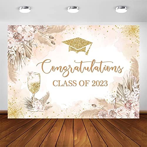 Avezano 2023 Érettségi Fél Hátteret, Bohém Virágos Arany Glitter Congrats Grad Osztály 2023 Szalagavató Party Dekoráció Gratulál Diplomások