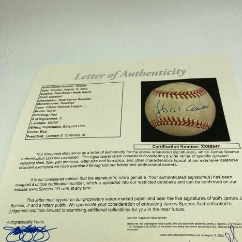 Hank Aaron & Pete Rose Aláírt Hivatalos Nemzeti League Baseball SZÖVETSÉG COA - Dedikált Baseball