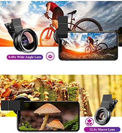 Apexel Telefon Kamera Lencse, 2 az 1-ben mobiltelefon Clip-on Lencse Kit 0.45 X Széles Látószögű Objektív 140°+ 12,5 X Makró