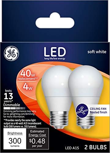 A GE Lighting 23483 Fény, Szabályozható LED-A15 Mennyezeti Ventilátor Izzó 4 (40 Wattos-Csere), 300 Lumen Közepes Bázis,