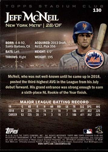 2019 Topps Stadion Club 130 Jeff McNeil RC Újonc New York Mets MLB Baseball Trading Card