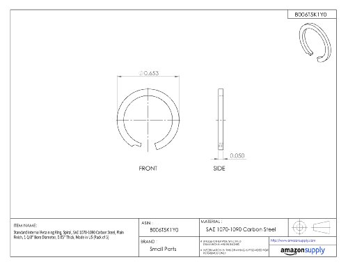 Standard Belső Rögzítő Gyűrű, Spirál, SAE 1070-1090 Szén-Acél, Sima Kivitelben, 1-1/8 Furat Átmérő, 0.05 Vastag Készült MINKET